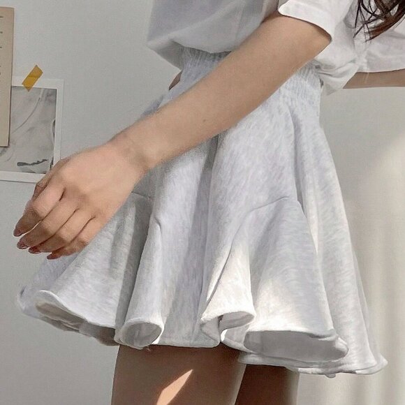 Grey Casual Women's Elastic Waist Fleece Flare Skirt - Picture 2 of 7